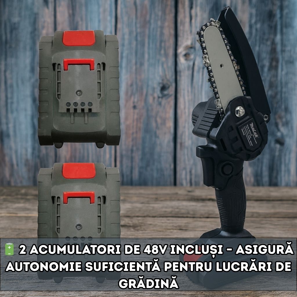Mini-Drujba de Mână cu Lanț, 48V, 1100W – Kit Complet cu 2 Acumulatori