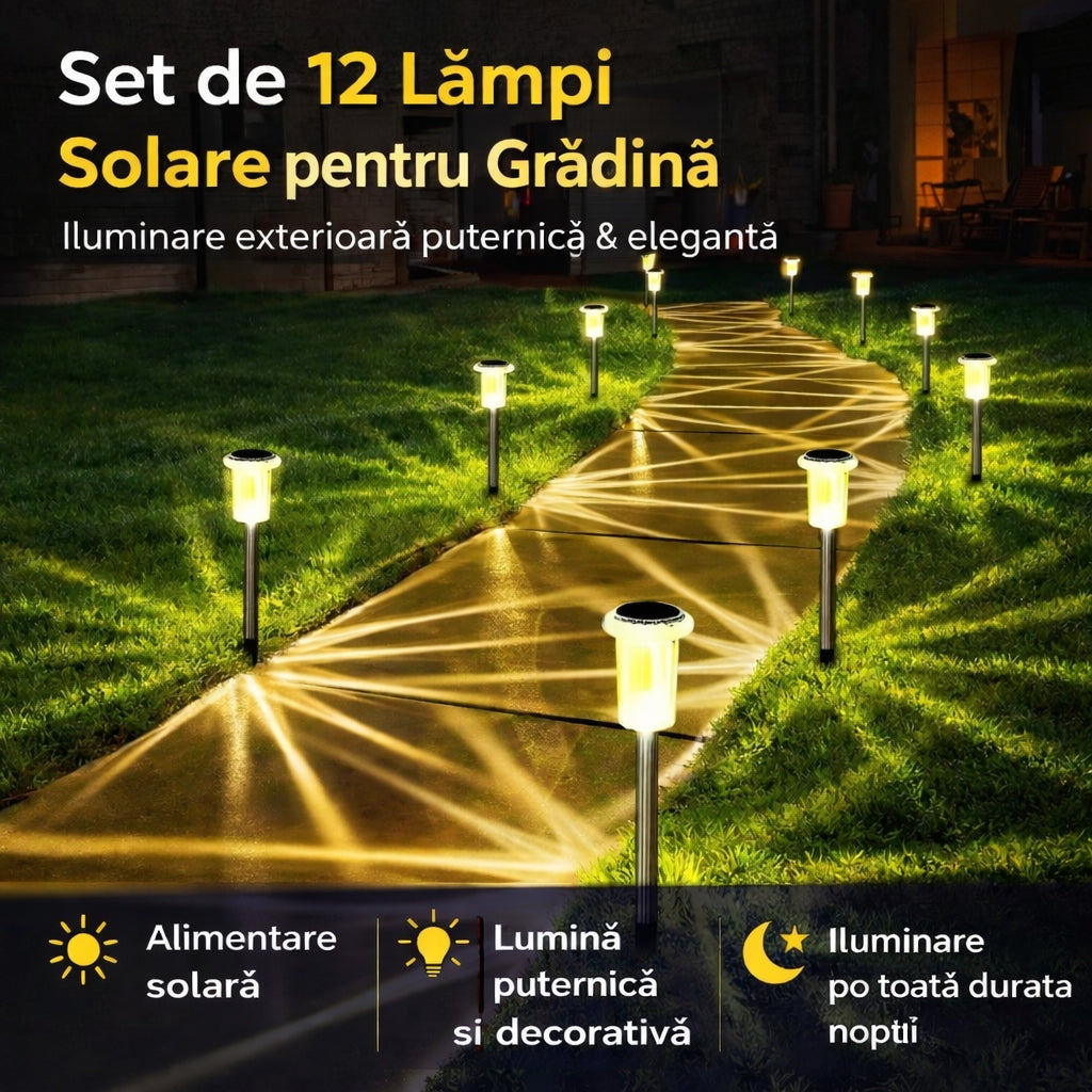 Set 12 Lămpi Solare pentru Grădină – Iluminare Elegantă & Economică