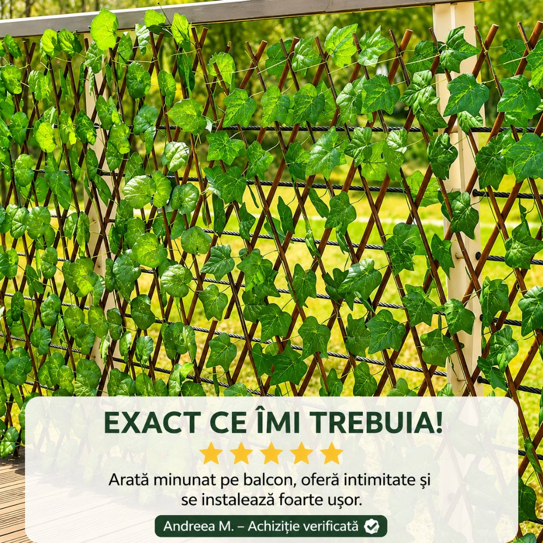 Gard Decorativ Extensibil cu Frunze – Intimitate și Eleganță pentru Curtea Ta!