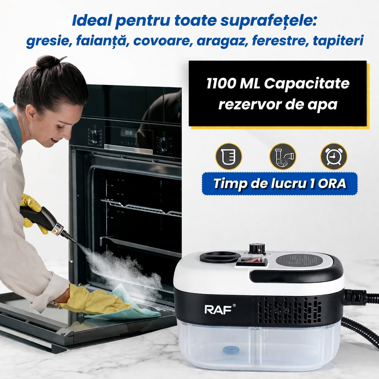 Aparat de Curățat cu Abur  – Igienizare, Degresare, Rezervor 1L și Accesorii Multiple