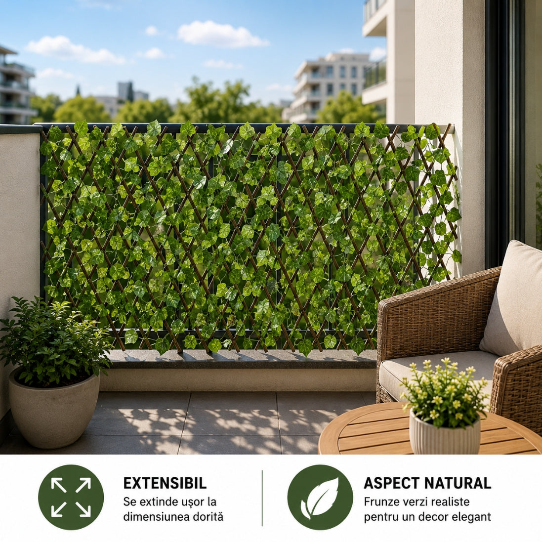 Gard Decorativ Extensibil cu Frunze – Intimitate și Eleganță pentru Curtea Ta!