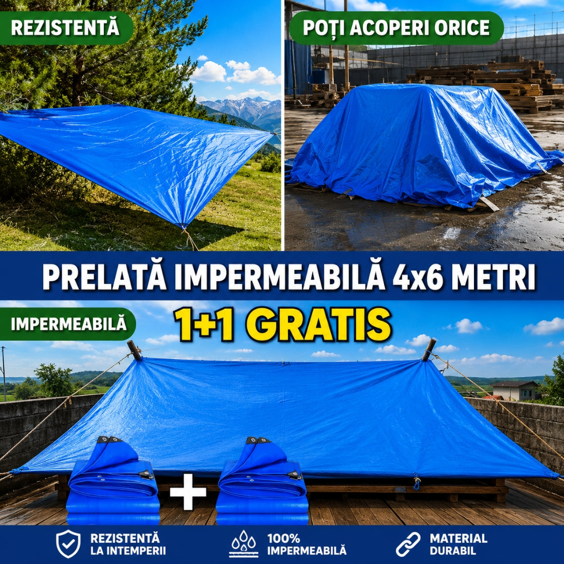 Prelată Impermeabilă 4x6M – Protecție Totală în Orice Situație