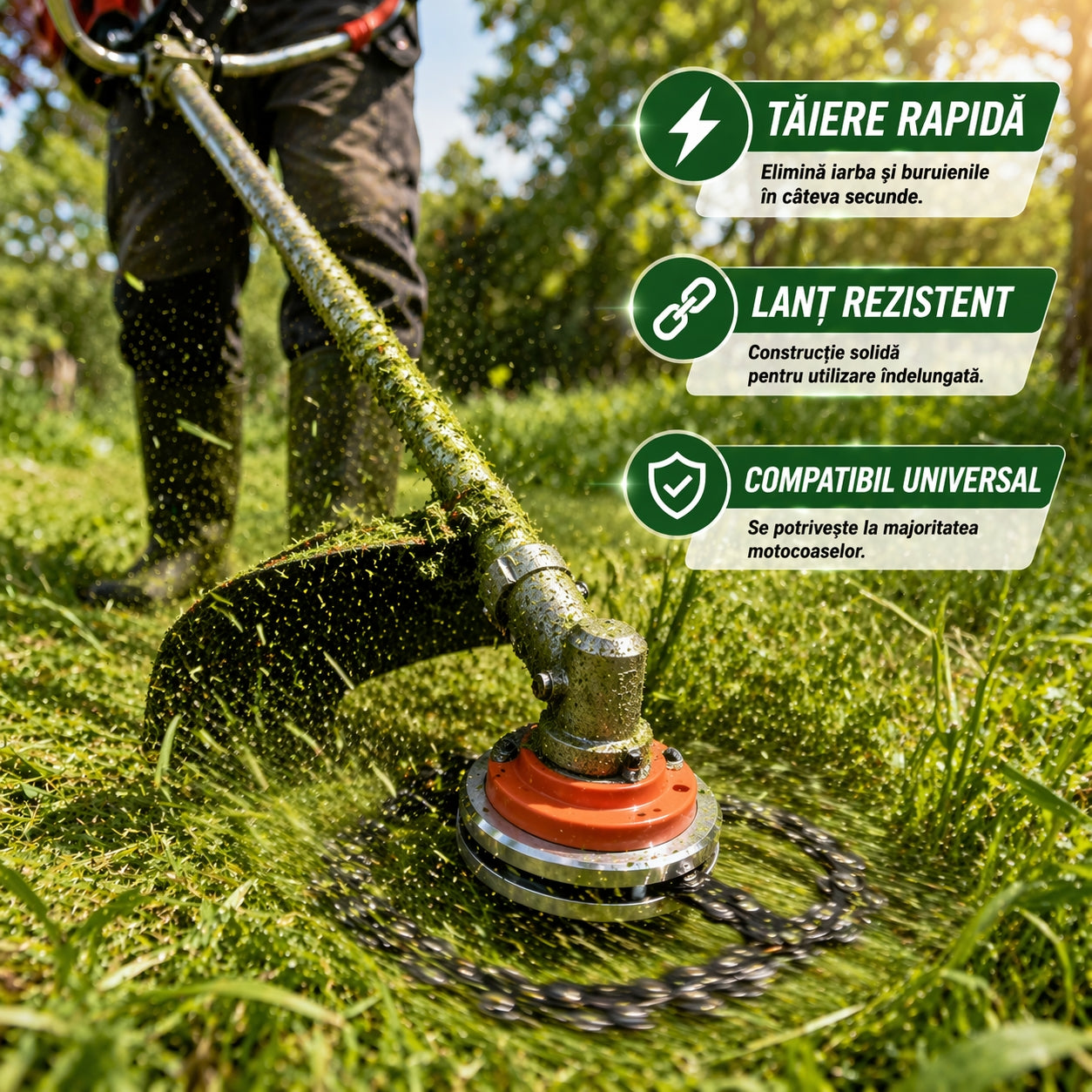Accesoriu cu lant pentru motocoasa – Ideal pentru iarba tare si arbusti