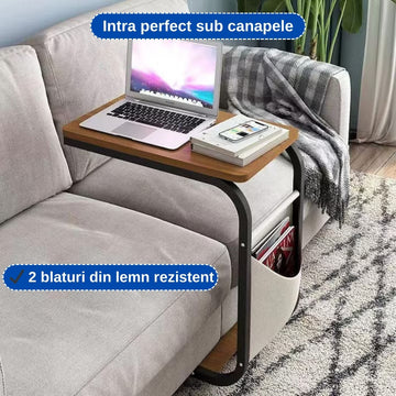 Masă Laterală cu Roți și Spațiu de Depozitare