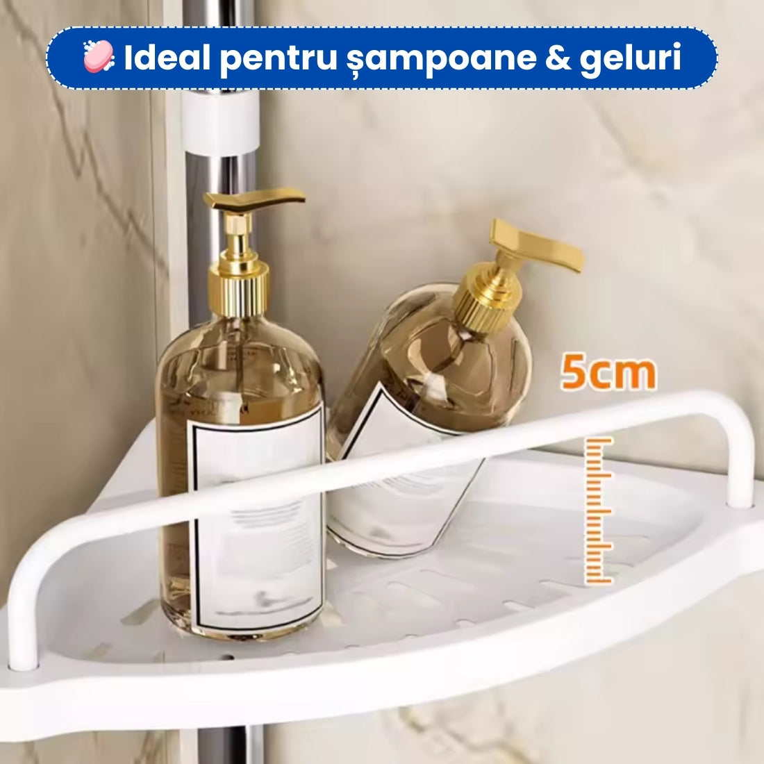 Raft Colțar Baie cu Fixare Sigură – Montaj Fără Găurire, Reglabil 95–300 cm