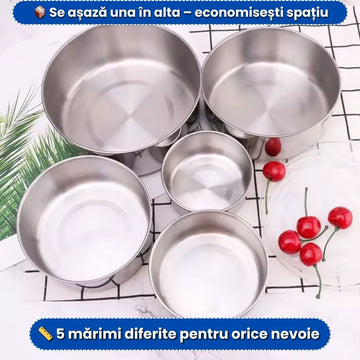 Set 5 Boluri din Inox cu Capace Etanșe – 10/12/14/16/18 cm