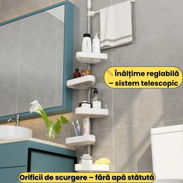 Raft Colțar Baie cu Fixare Sigură – Montaj Fără Găurire, Reglabil 95–300 cm