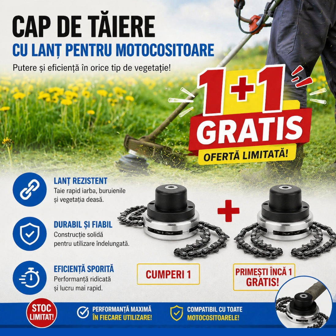 Accesoriu cu lant pentru motocoasa – Ideal pentru iarba tare si arbusti