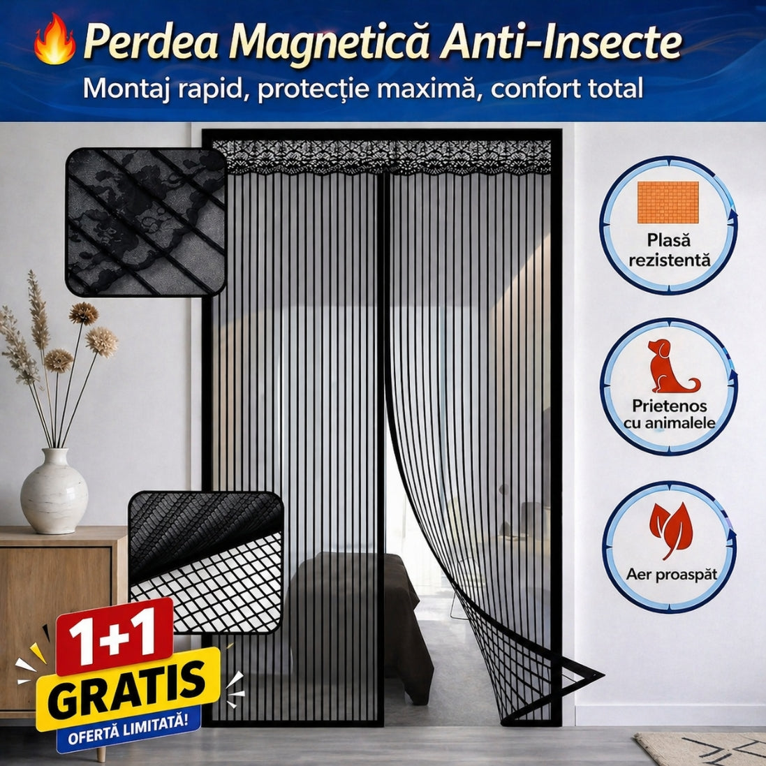 Perdea Magnetică Anti-Insecte 100x210 cm – Protecție Maximă pentru Uși